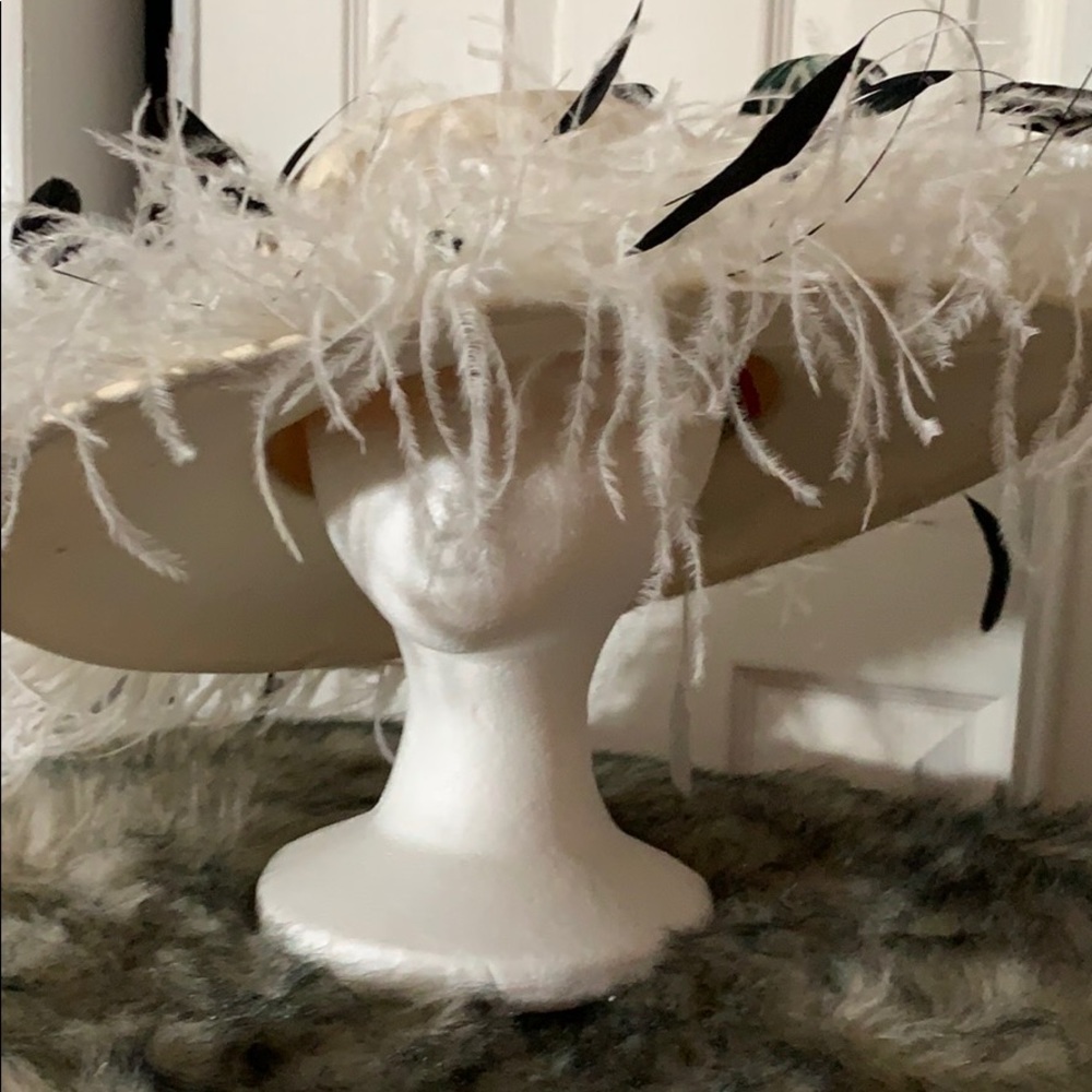 Cream and white feather hat
